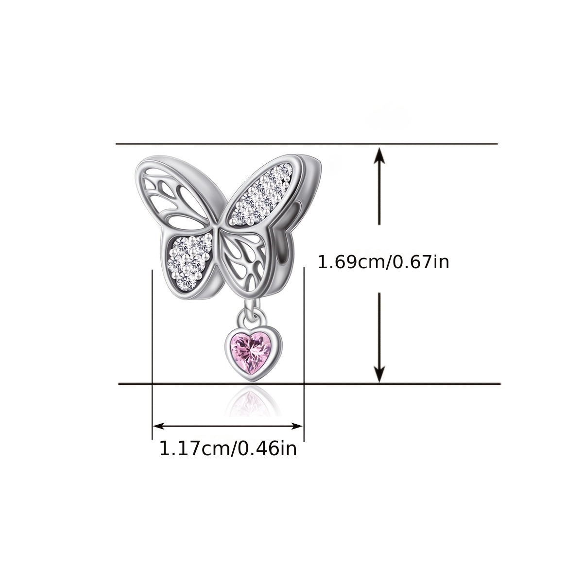 Women's Copper Butterfly Charm with Dangling Pink Heart, Elegant Design